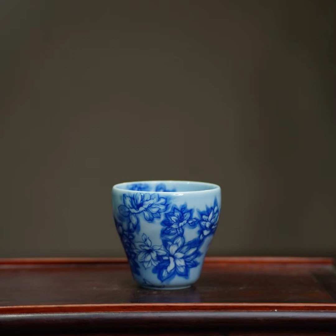 隐山清玩 | 玉兰杯 90ml 景德镇陶瓷 纯手工手绘高端茶杯茶具