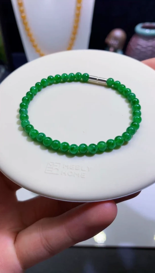 未镶嵌手链翡翠天然缅甸翡翠A货辣阳绿手串卡5mm左右