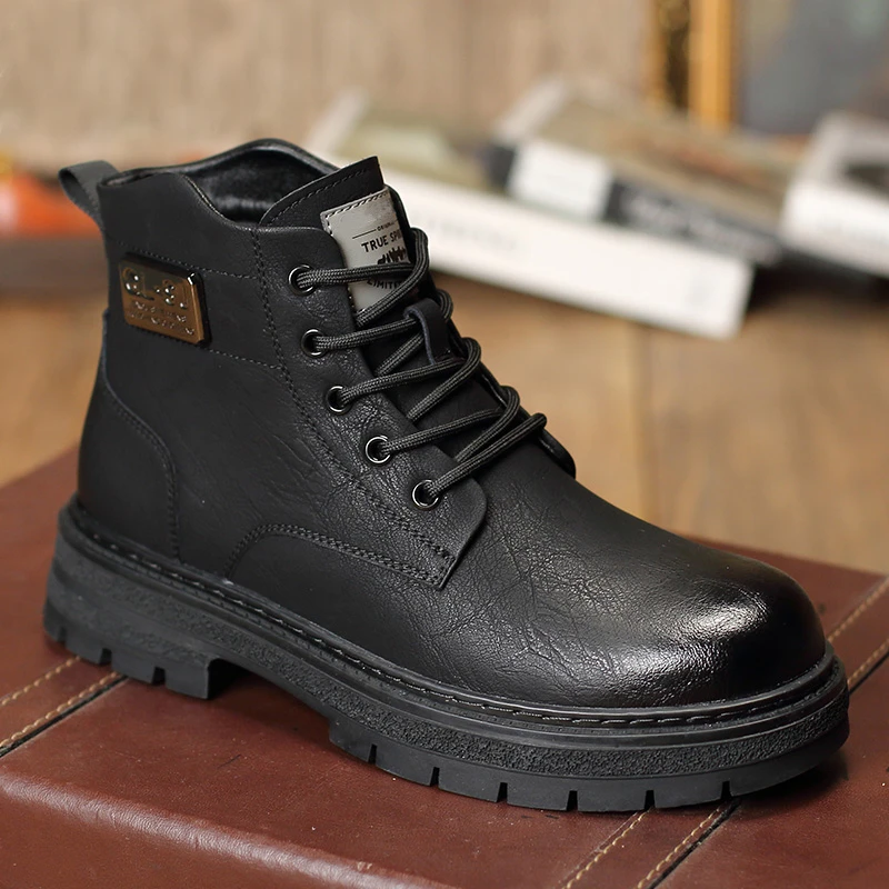 13813厂家直销男靴高帮休闲鞋工装靴2025保暖马丁靴加绒百搭皮靴