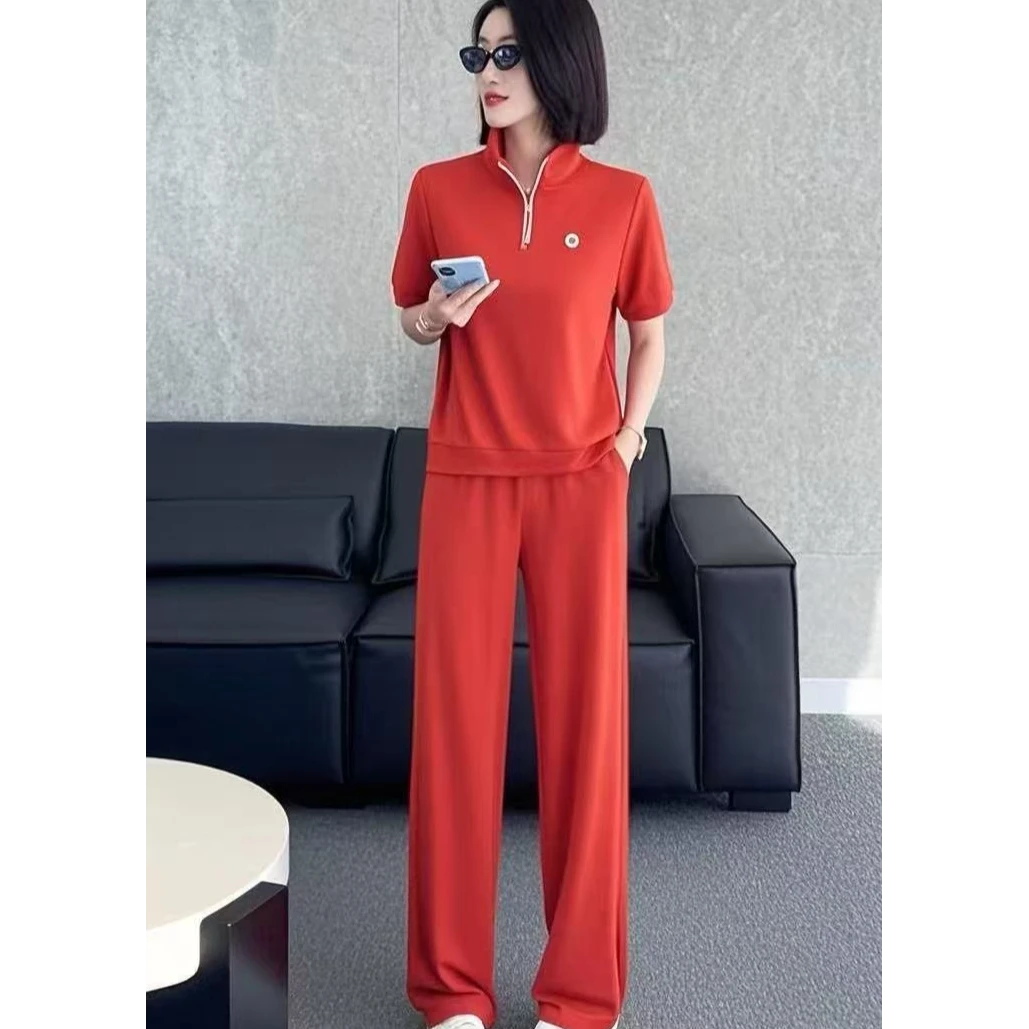 【夏季上新】"冰感砂洗”高品质休闲减龄宽松大码纯色两件套