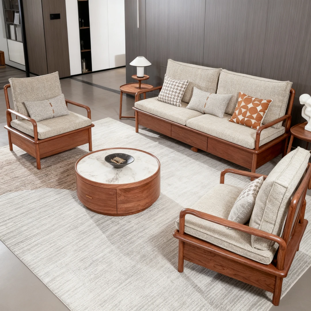 【胡桃木沙发】现代新中式宋氏美学布艺实木沙发冬夏两用带抽屉收纳