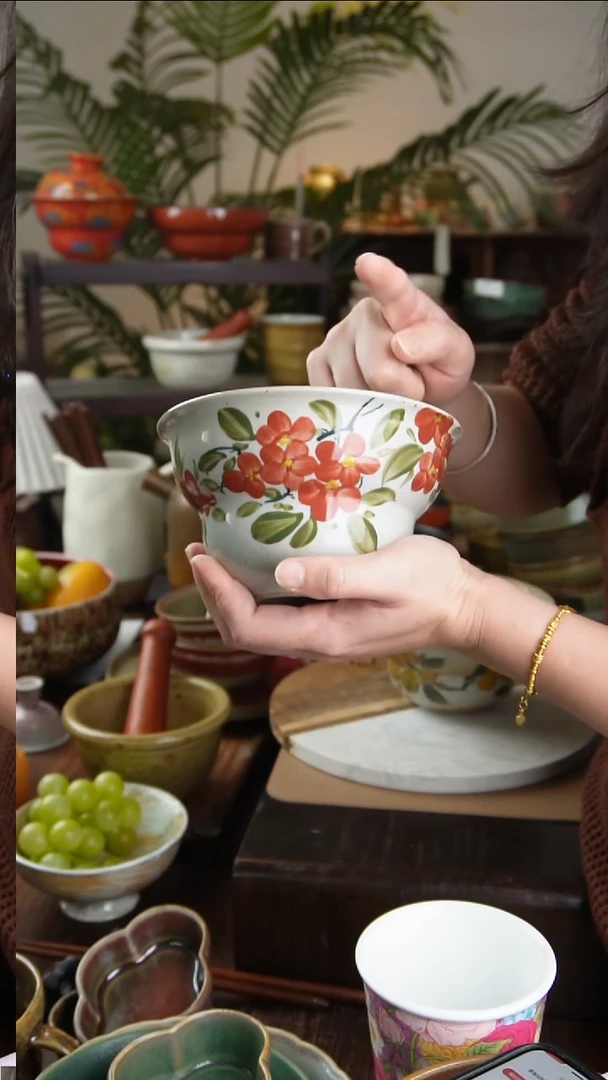 碗景德镇手工高温餐具手绘红花面碗