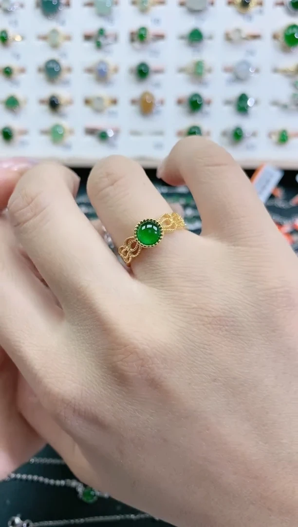翡翠戒指银S925镶嵌 天然翡翠