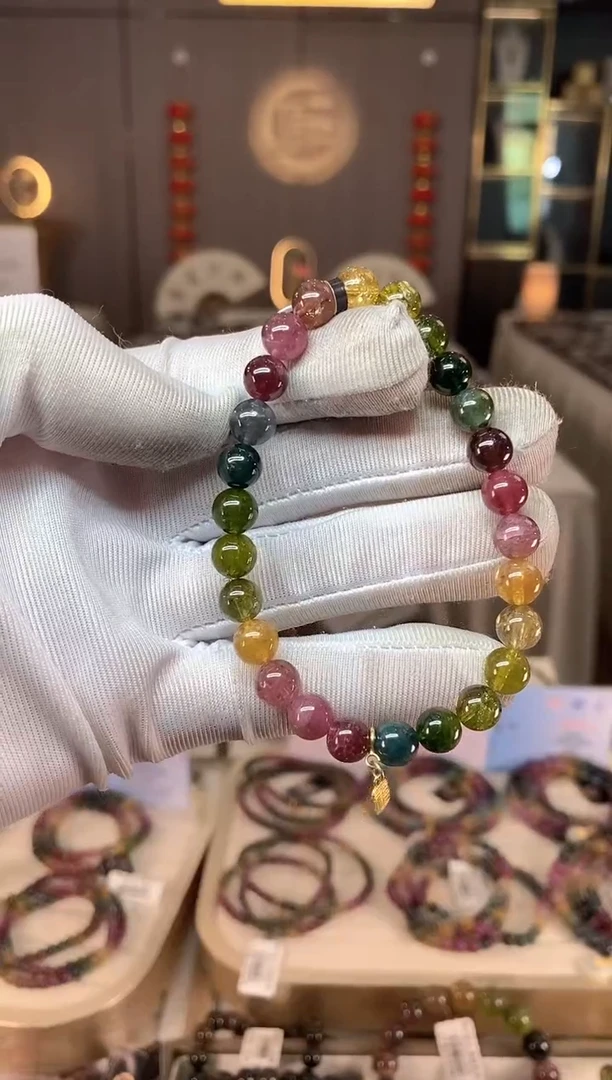 未镶嵌冰透体老矿碧玺彩虹单圈手串7mm+碧玺多样性发一条xion