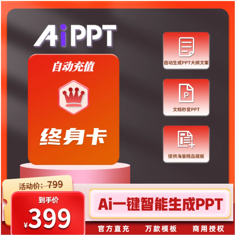 【AiPPT终身会员】 一键智能生成PPT海量模板文档秒变ppt制作商品图