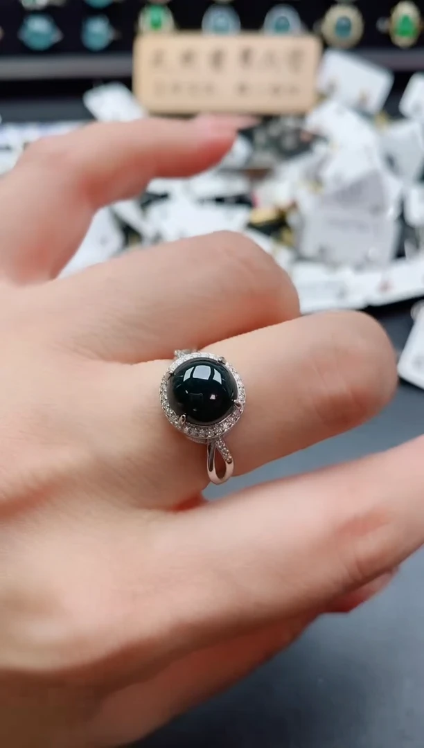 银S925镶嵌戒指翡翠1