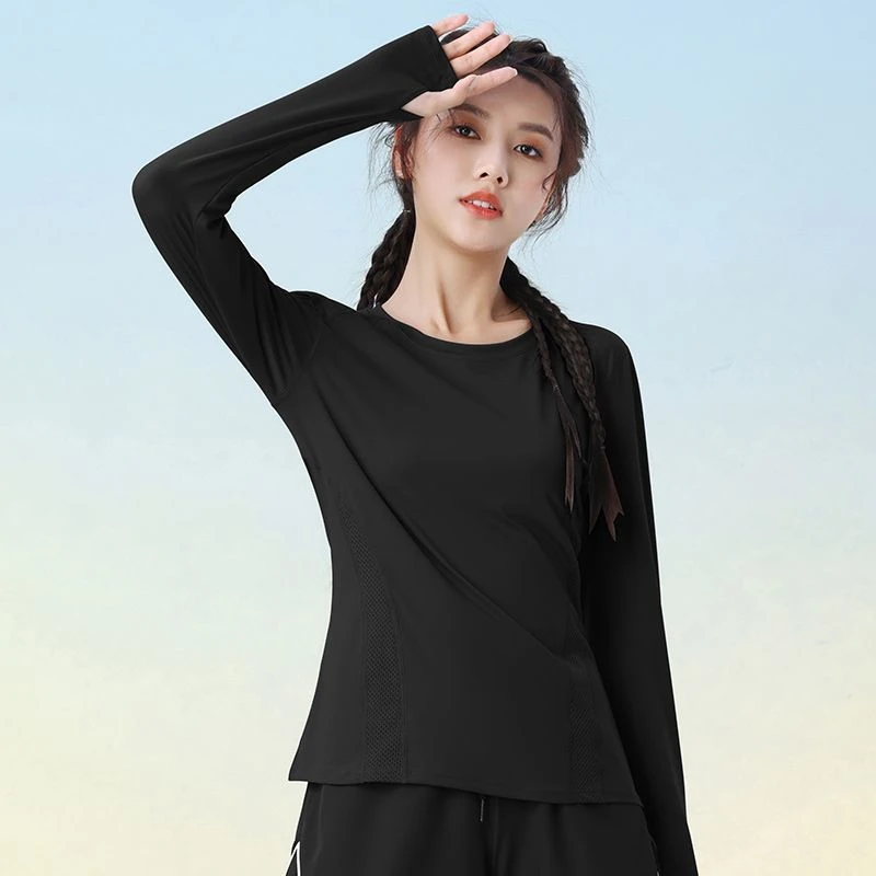 运动休闲T恤女秋冬专业户外健身网红休闲上衣高弹速干训练晨跑服