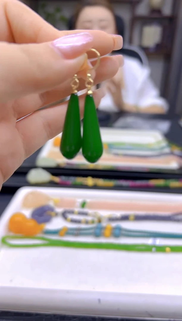 和田玉（碧玉）14K金镶嵌耳饰DIY款E74