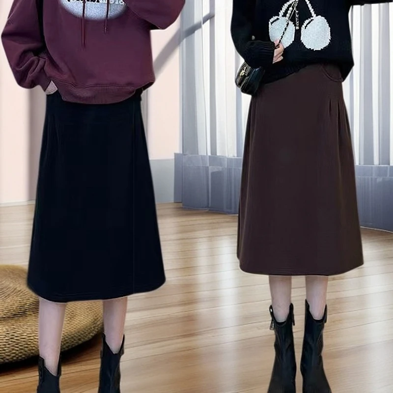 黑色半身裙女早秋季2025新款中长裙秋冬季小个子包臀裙a字裙子