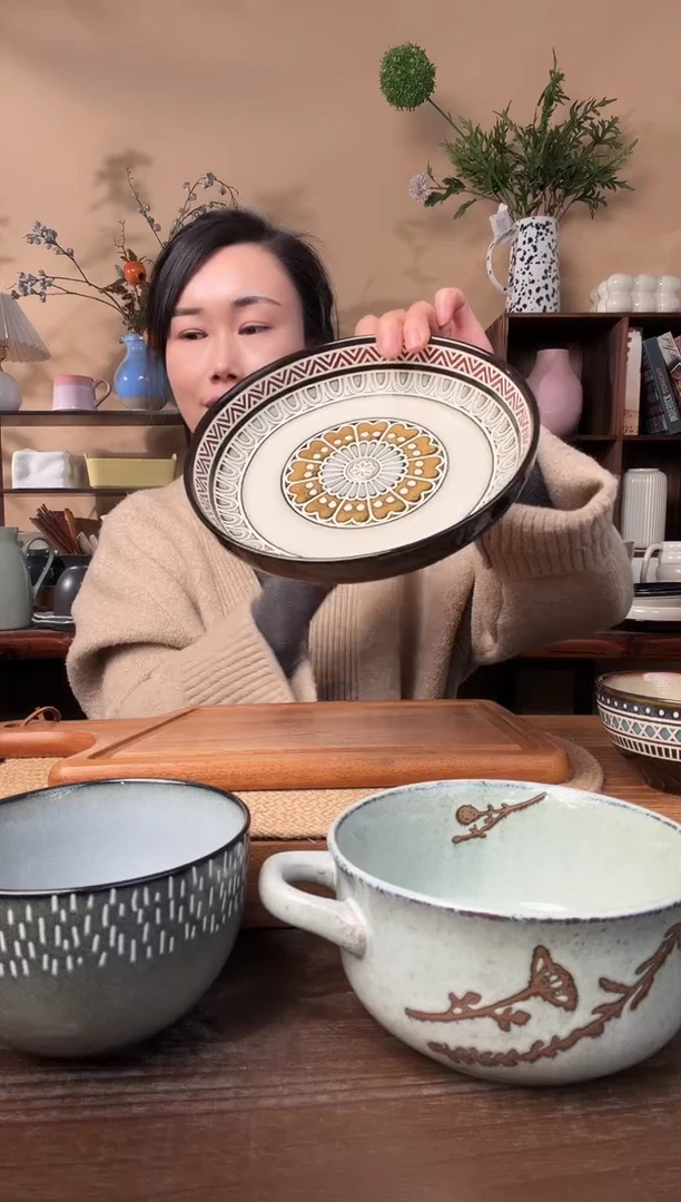 8英寸手绘花深盘微瑕