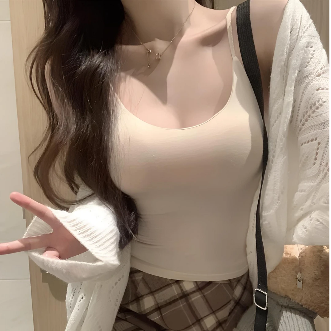 莫代尔40支面料自带胸垫外扩吊带上衣显瘦内搭修身百搭性感四季款