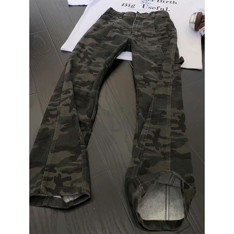 军绿色工装迷彩裤子男女款夏季直筒牛仔裤美式高街cleanfit伐木裤