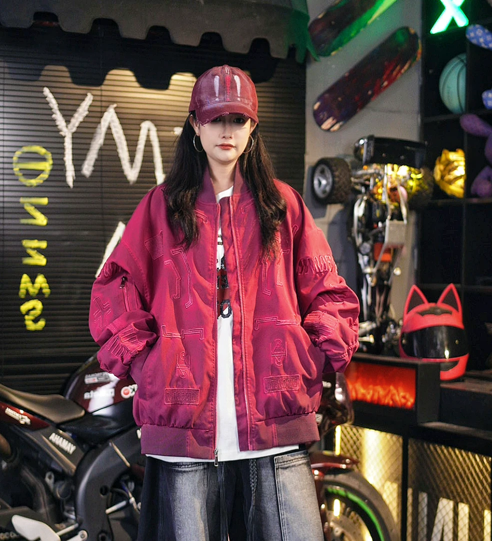 棒球宽松型重工刺绣秋冬男女同款夹克克休闲潮流美式街头