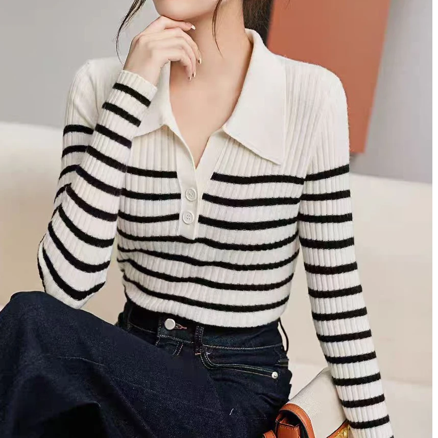 条纹POLO领针织衫春款2025