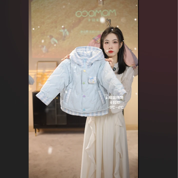 MOMOCO2025新款冬季女童玩偶小清新加厚连帽棉服外套77830107081