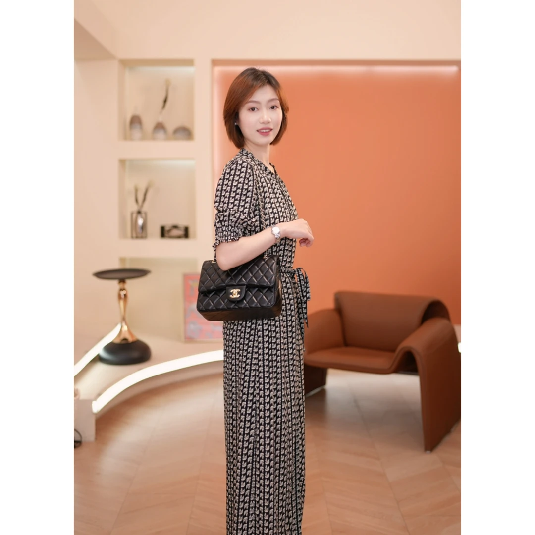 【乐乐专属】24034-LY春夏季2025年爆款时尚气质千鸟格显瘦连衣裙