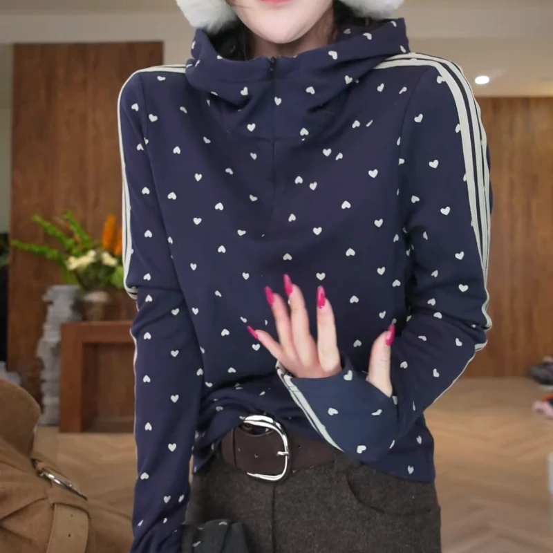 【贝宁波点】2025秋冬新款高级感爱心波点外套连帽卫衣LK2508129
