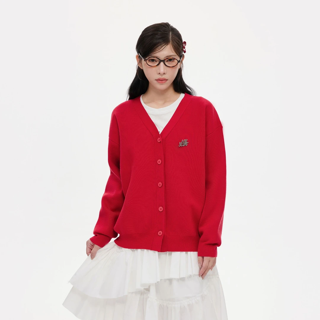 【清清】NCXK休闲落肩宽松大V领慵懒风毛衣针织开衫廓形外套MY217