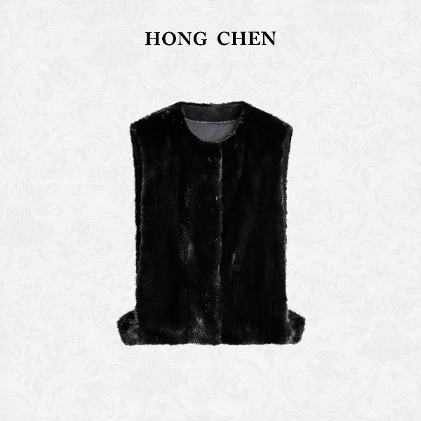 【虹辰·水貂毛】高端进口水貂毛皮时尚优雅尊贵奢华貂毛坎肩-HC1733
