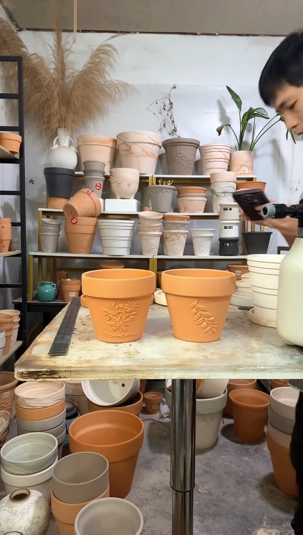 14*13红陶浮雕 2盆无托