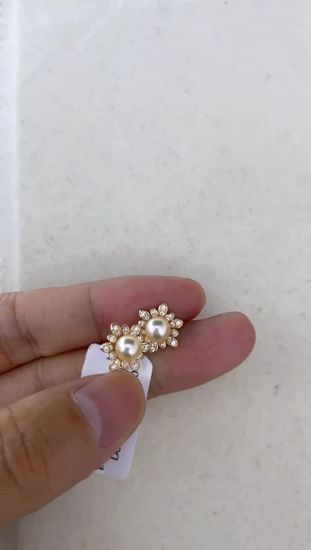 银S925镶嵌海水珍珠耳饰耳钉5-6