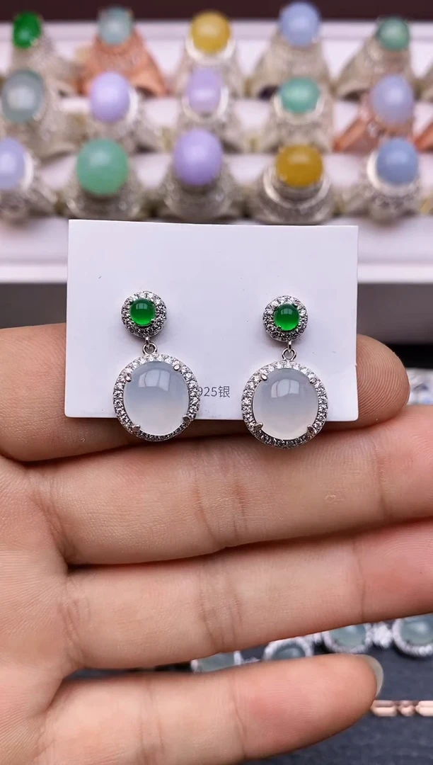 翡翠银S925镶嵌耳饰5622
