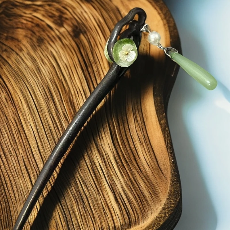 724号18厘米黑檀木手工日常发簪子发簪发