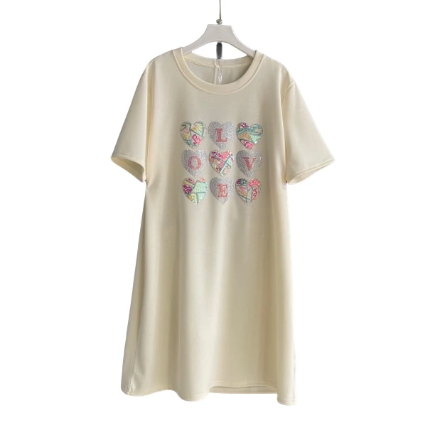 成人高腰短袖大码连衣裙胖mm夏季T恤裙常规不褪色H型高弹力