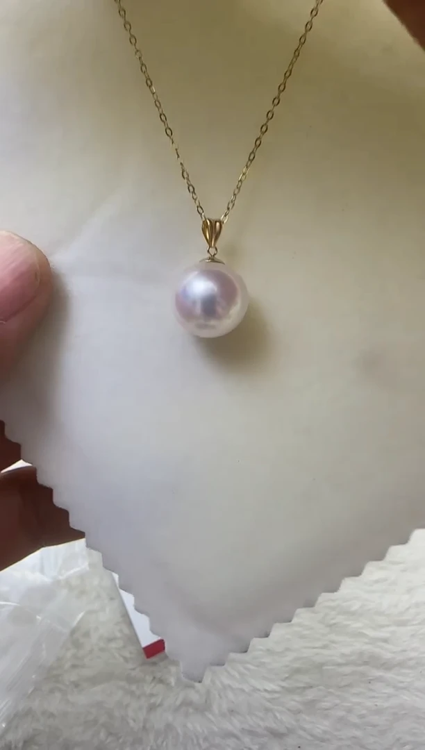 淡水珍珠18K金镶嵌颈饰珍珠吊坠曼塔玫瑰13mm