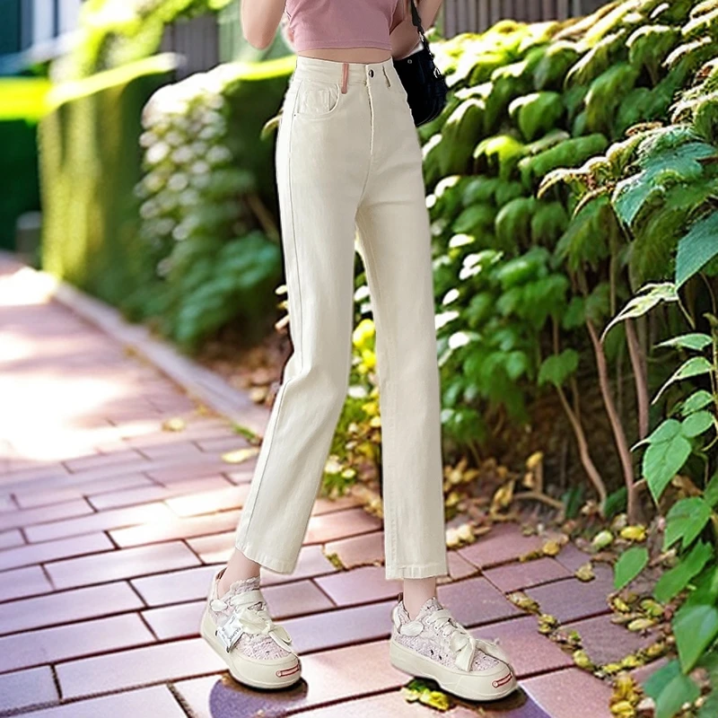 九分弹力小个子高腰夏季牛仔裤休闲绣花直筒裤百搭薄款宽松2146