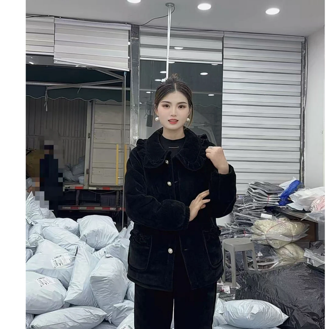 加绒加厚娃娃领家居服可外穿套装