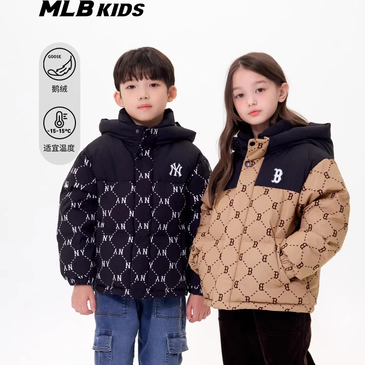 MLB儿童官方男女童拼色钻石老花鹅绒羽绒服25秋冬新款 7ADJM1056