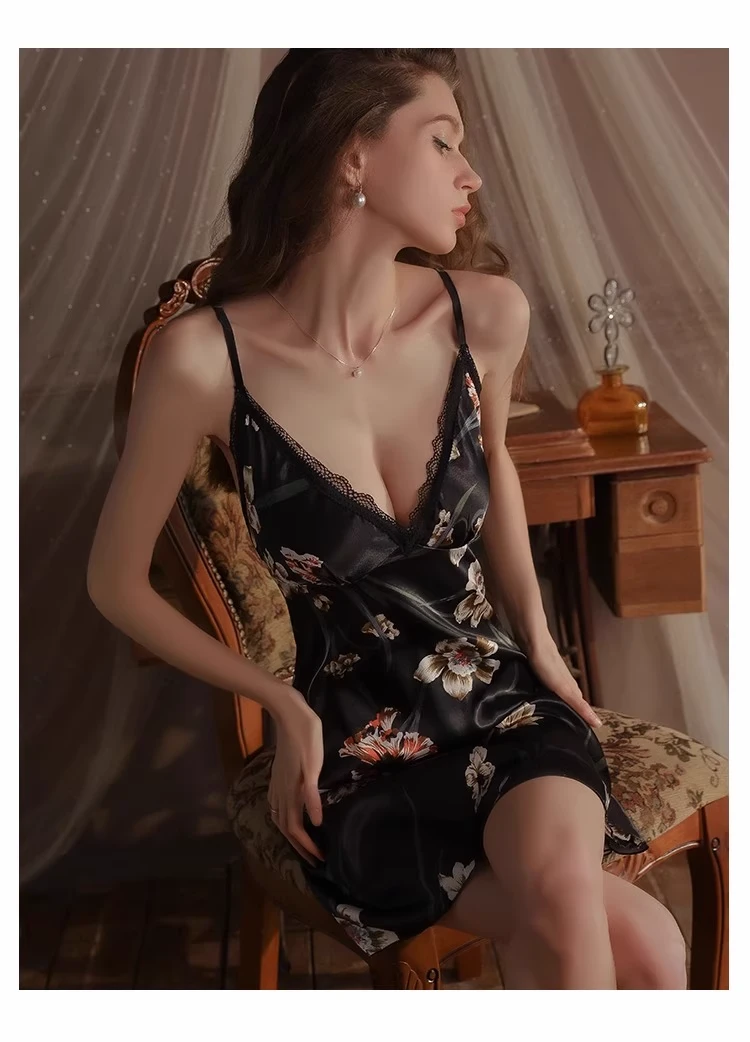 女士纯欲宫廷性感睡衣蕾丝蝴蝶美背高级时尚吊带睡裙AM2515