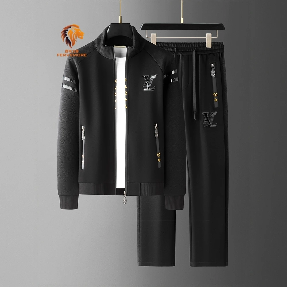 Fervemore费韦戈摩秋冬时尚开衫卫衣两件套拼接男士休闲运动套装