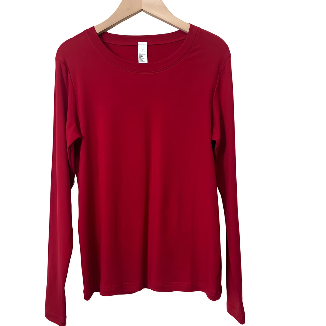 天丝(莱赛尔)羊毛t巨软巨糯巨弹初秋百搭纯色长袖圆领修身红色