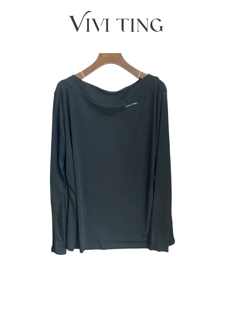 【VIVI·TING】婷姐推荐夏季纯欲风刺绣字母一字肩长袖防晒T恤F75