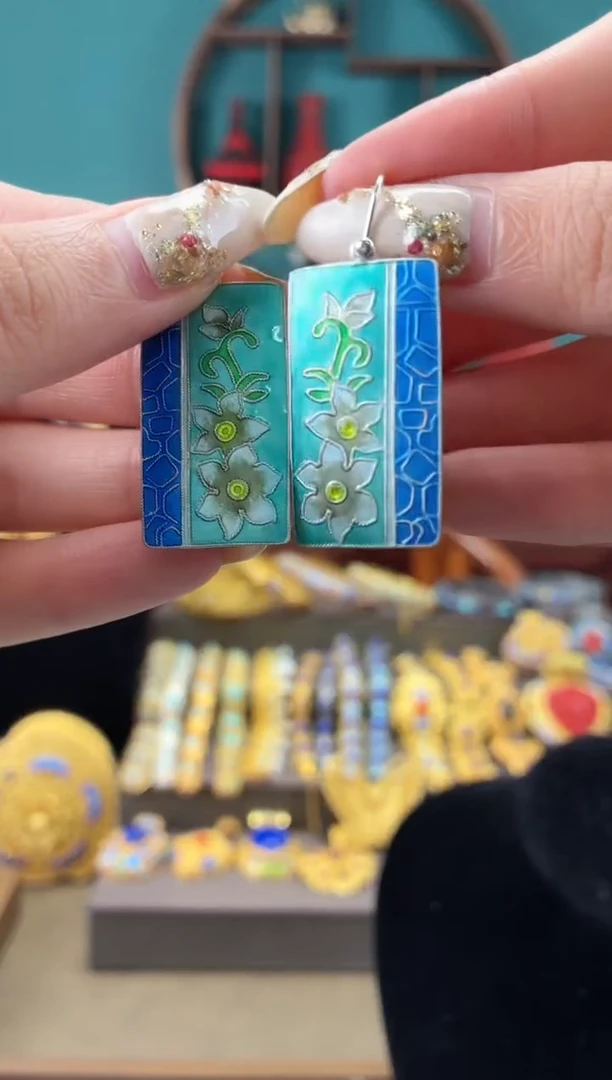非遗手工烧蓝精品耳环