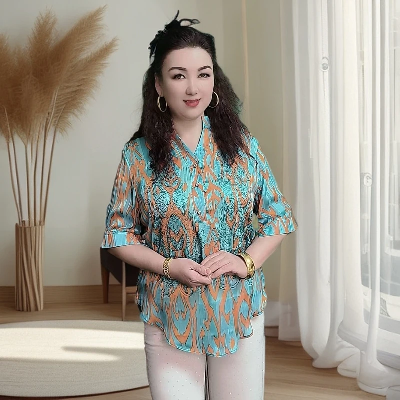 烫钻爆款中袖气质衬衣