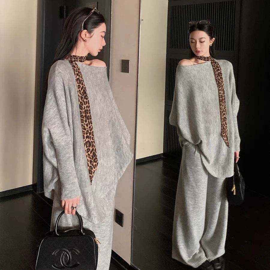 2025秋冬新款时尚套装气质显瘦长袖套头上衣宽松直筒长裤洋气休闲