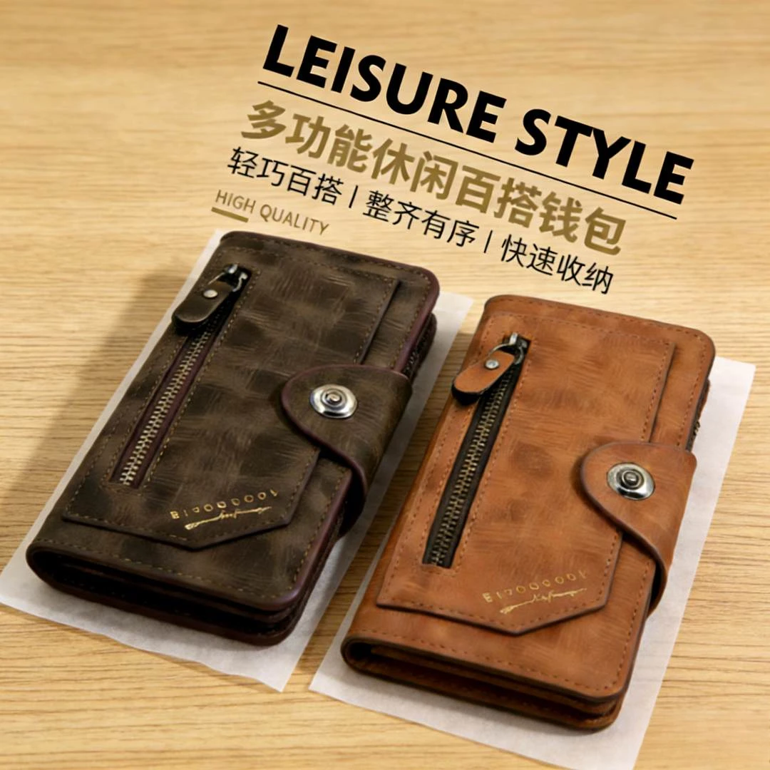 新款男士长款钱包拉链大容量复古超薄手拿包扩容男款时尚手拿包