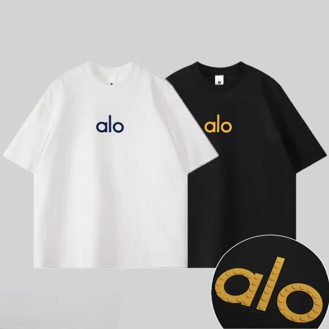 ALO美版潮流简约纯棉圆领短袖纯色情侣宽松百搭时尚休闲半袖