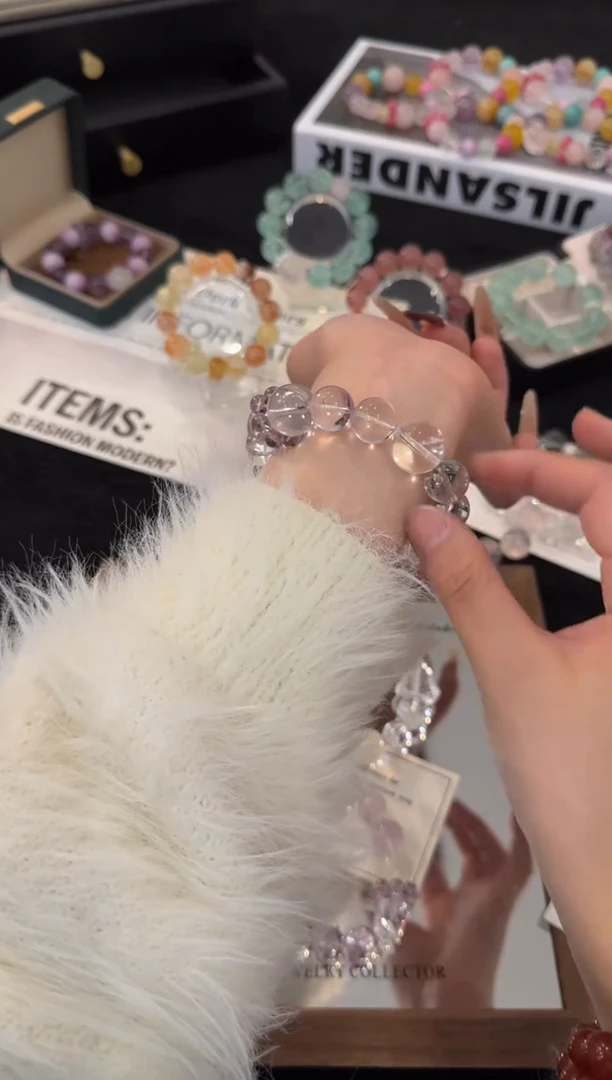 未镶嵌手链水晶紫白双拼x3680