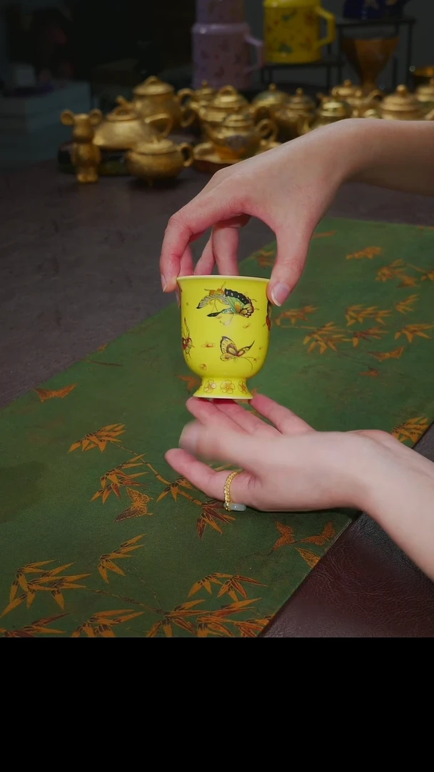 杯【宜景窑焦黄釉蝶舞系列】杯子