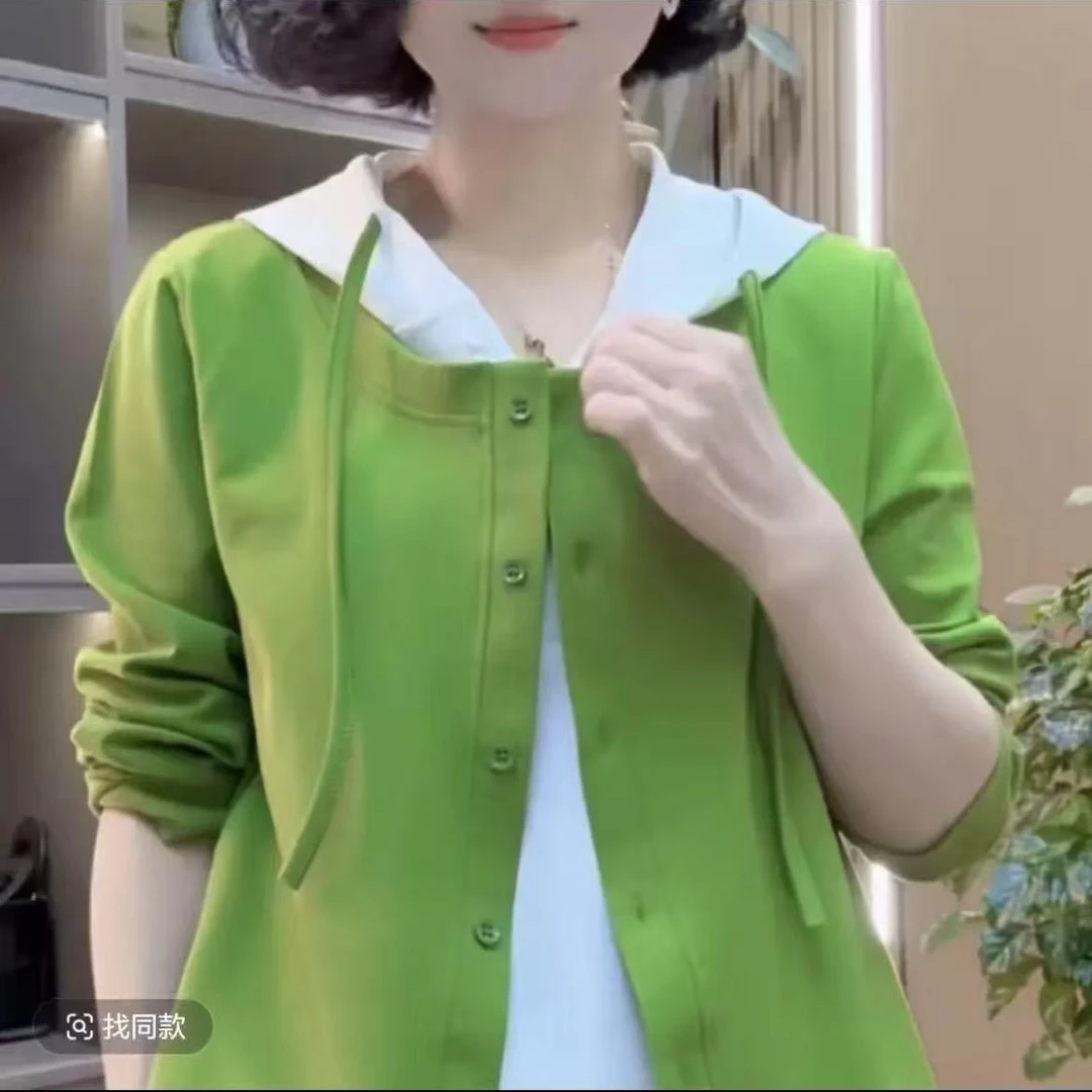 2025修身显瘦洋气假两件帽子打底上衣