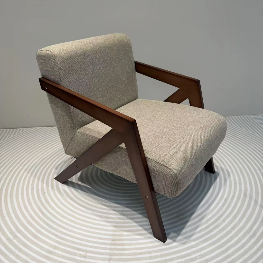 中古风理查德沙发实木阳台单人沙发椅卧室设计师复古侘寂极简沙发