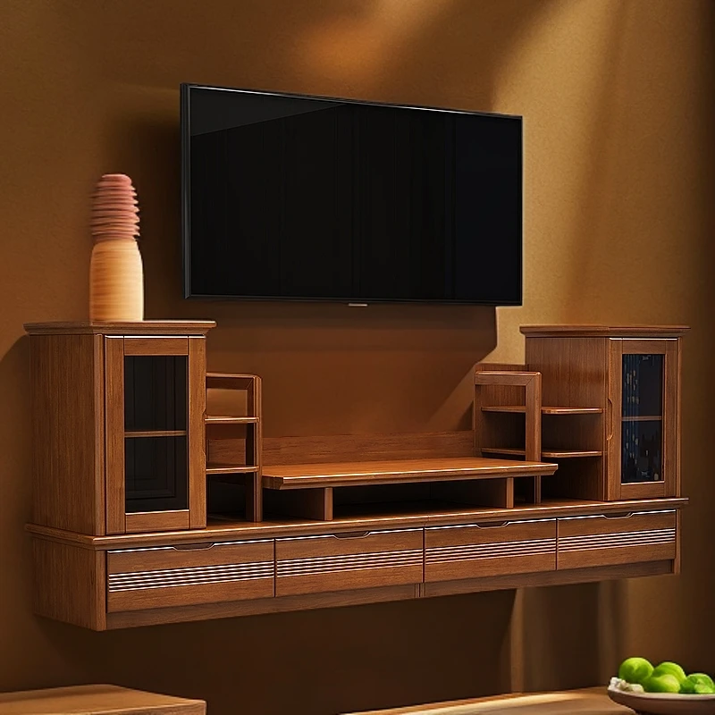 实木电视柜简约现代影视柜大小户型储物地柜客厅落地背景墙柜组合