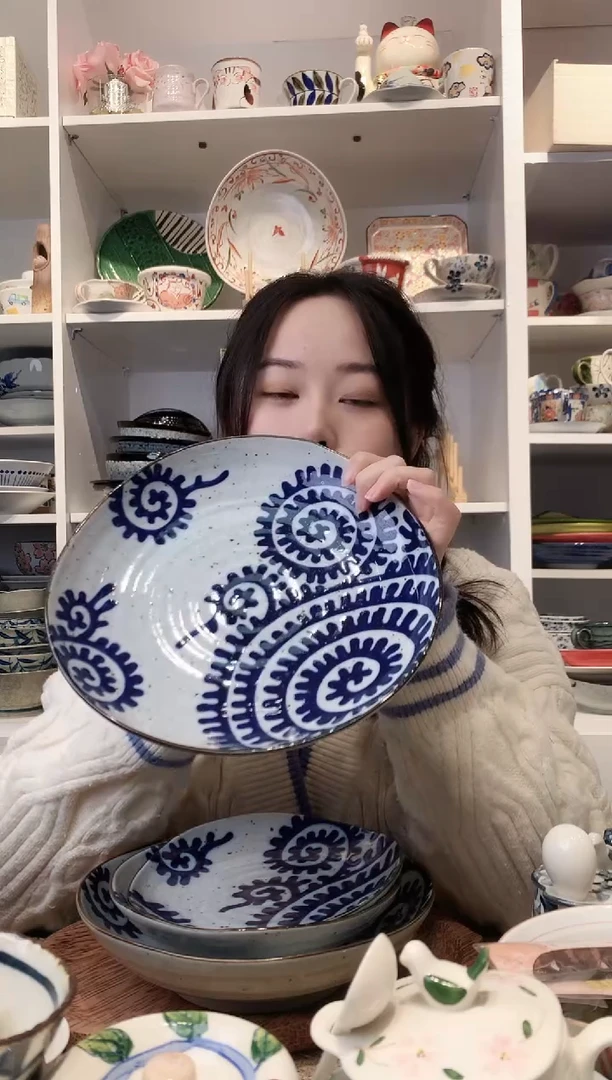 陶瓷三峰章鱼唐草大盘23cm