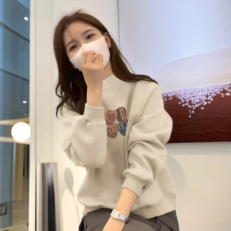 即墨保暖卫衣女2025新款爆款秋冬季加绒加厚半高领长袖上衣打底衫