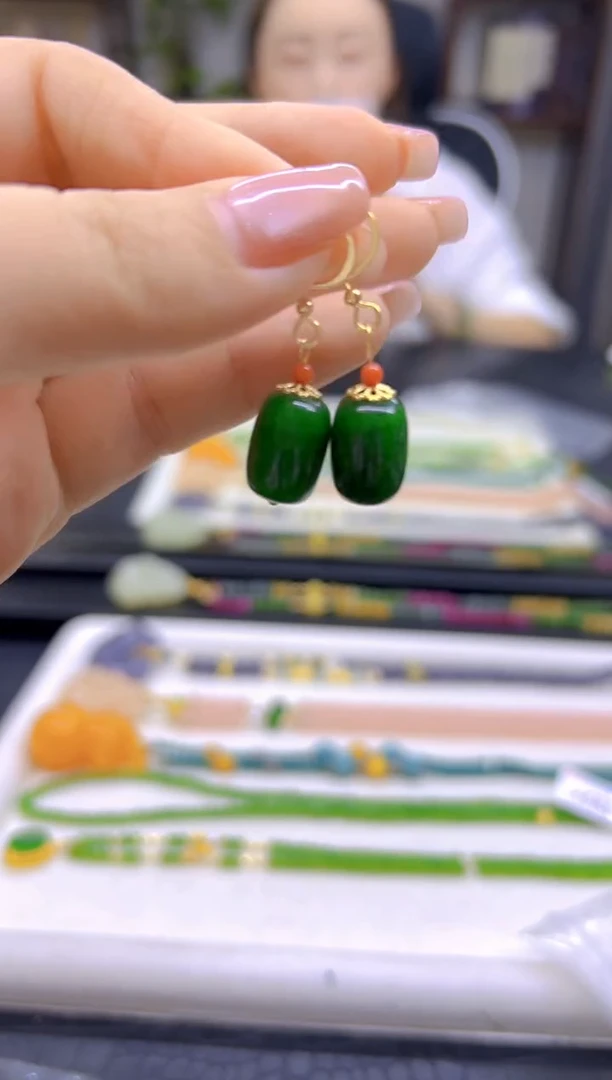 翡翠14K金镶嵌耳饰DIY款E772