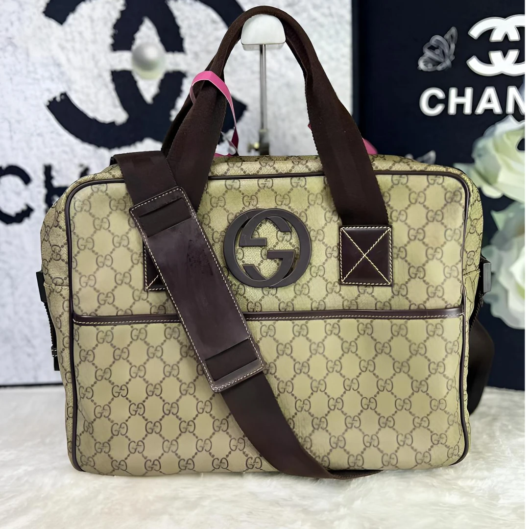 95新 GUCCI/古驰 老花手提斜挎包G25100488 尺寸31*23